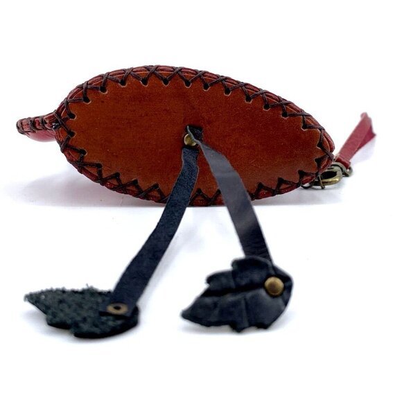 Flamingo Wristlet Leather Purse Figural Hand Crafted Tooled Overstitched 5 x 5" - Picture 9 of 11